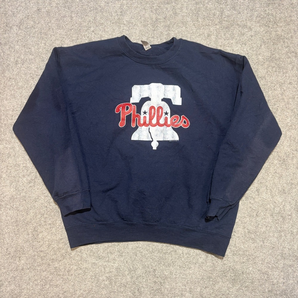 Gildan Philadelphia Phillies Liberty Bell Crewneck Sweatshirt Navy Blue Mens L